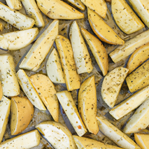 Raw potato wedges seasoned and ready for baking